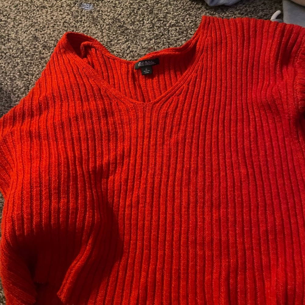 Allison Daley Red V-Neck Sweater with Ribbed Texture